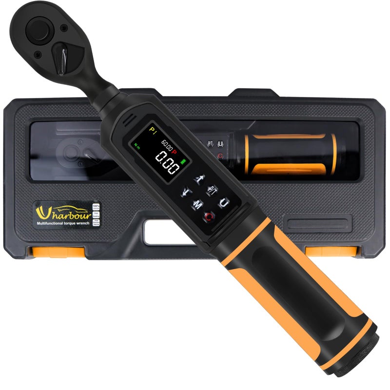 Uharbour Digital Torque Wrench 3/8 Drive  0.66-44.29Ft.lbs/0.9-60Nm Range  Electric Torque Wrench with Dual Direction Ratchet  ?2% Accuracy with Vibration  Buzzer and LED Alert - Image 1